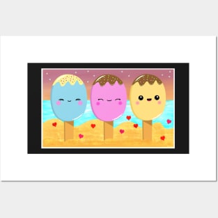 Cute lollipops and Hearts, kawaii lollipops and hearts on the beach in the summer sun Posters and Art